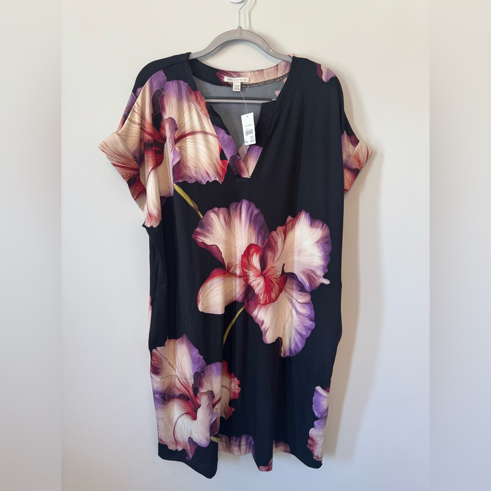 Cato Black Dress with Purple and Pink Floral Design